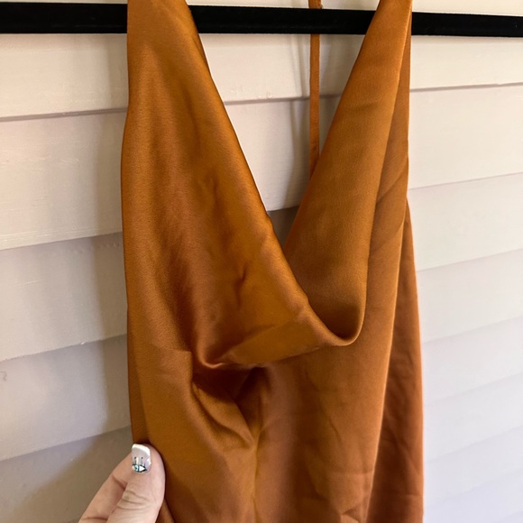 Abercrombie & Fitch Orange Satin Bodysuit Women's S Cowl Neck T-Strap - Picture 3 of 5